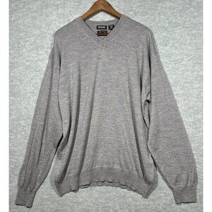 111 State Mens Sweater Sz XLT 100% Extra Fine Merino‎ Wool V Neck Gray Casual